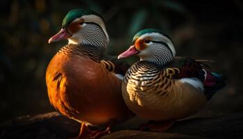 vibrante pato-real Pato charlatães, olhando às Câmera dentro outono floresta gerado de ai foto