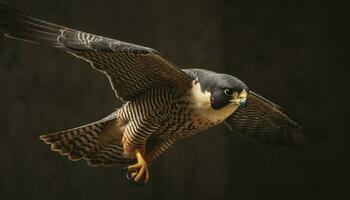 majestoso pássaro do presa, a peregrino falcão, spreads amarelo asas gerado de ai foto