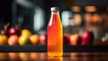 uma refrescante coquetel com fresco fruta e gelo em mesa gerado de ai foto