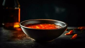 uma salgado sopa com fresco legumes e picante Pimenta Pimenta gerado de ai foto