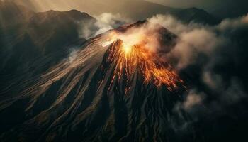aventura espera dentro a em erupção vulcânico panorama às crepúsculo gerado de ai foto