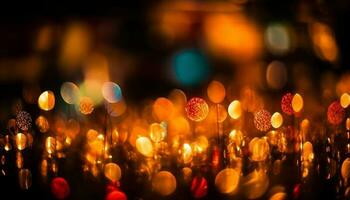 vibrante Natal luzes iluminar a Sombrio noite com brilhando decoração gerado de ai foto