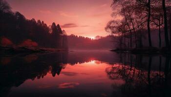 uma tranquilo cena às crepúsculo, refletindo a beleza do natureza gerado de ai foto