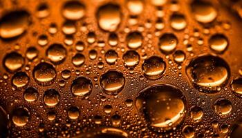 brilhante gota de chuva em vidro, metálico reflexão visto gerado de ai foto