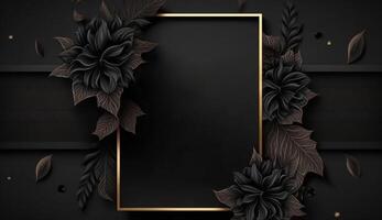 retângulo dourado quadro, Armação em Preto fundo com esvaziar espaço e flor ai gerado foto