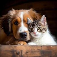 gato e cachorro amigos, criada com generativo ai foto