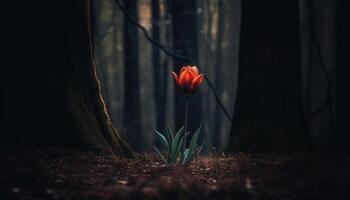 solidão dentro natureza, uma solteiro flor floresce gerado de ai foto