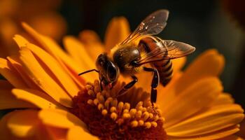 ocupado querida abelha colheita acima amarelo pólen gerado de ai foto