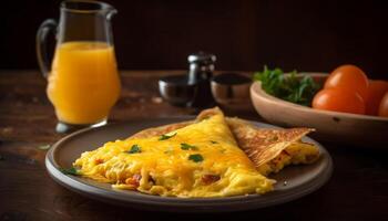 saudável vegetariano omelete com fresco legumes e guacamole gerado de ai foto