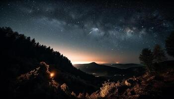 leitoso caminho galáxia iluminador majestoso montanha pico gerado de ai foto