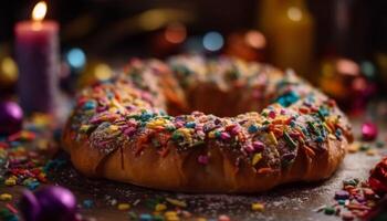 cozido pastelaria item com chocolate gelo e confete generativo ai foto