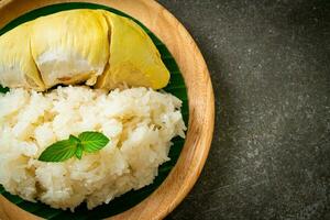 arroz pegajoso durian no prato foto