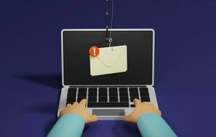 dados phishing golpe hackers conectados Comercial através o email em Sombrio roxa néon fundo. 3d ilustração,3d Renderização foto
