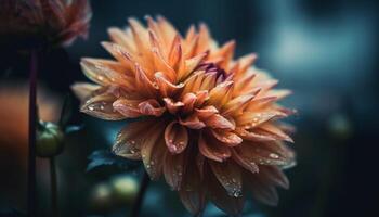 vibrante pétalas com gota de chuva em dália flor gerado de ai foto