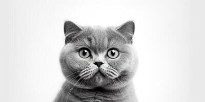 ai gerado. ai generativo. foto realista ilustração do britânico azul cinzento gato face animal animal. gráfico arte ilustração
