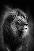 Preto e branco foto do uma leão. generativo ai.