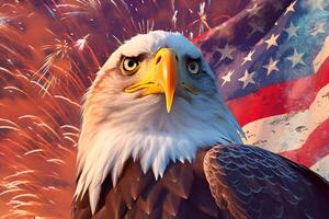 ai gerado EUA 4º Julho independência dia celebração com bandeira águia, pessoas e lindo menina foto