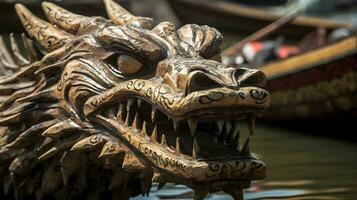 uma de madeira Dragão cabeça do Dragão barco foto