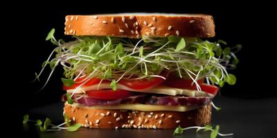 microgreens sanduíche salada com pão para uma saudável estilo de vida, generativo ai foto