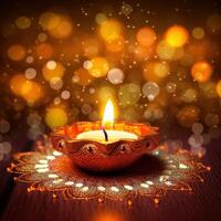 ilustração do diwali festival diya luminária com rangoli às a fundo. ai gerado. foto