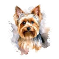 ai gerado. caprichoso yorkshire terrier aguarela clipart em branco fundo. vibrante e adorável cachorro obra de arte para criativo projetos. foto