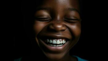 sorridente africano criança traz alegria com cheio de dentes beleza e riso gerado de ai foto