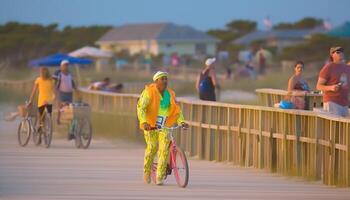 grupo do pessoas ciclismo ao ar livre, desfrutando lazer atividade e natureza gerado de ai foto