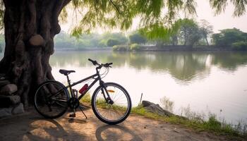 ciclismo através natureza beleza em uma tranquilo outono dia gerado de ai foto