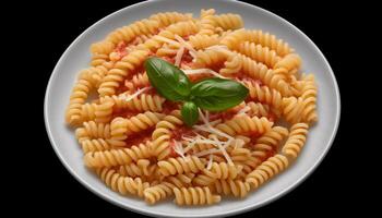 saudável italiano refeição fusilli massa com tomate e erva molho gerado de ai foto