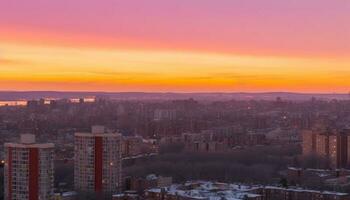 Pequim moderno Horizonte iluminado de multi colori pôr do sol sobre arranha-céus gerado de ai foto