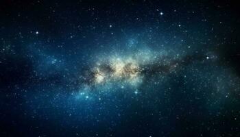 noite céu iluminado de brilhante Estrela trilha e espiral galáxia gerado de ai foto