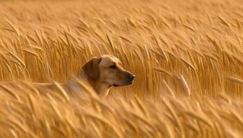 dourado retriever cachorro sentado dentro grama, desfrutando verão dia gerado de ai foto