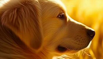 sorridente dourado retriever jogando dentro a grama, beleza dentro natureza gerado de ai foto