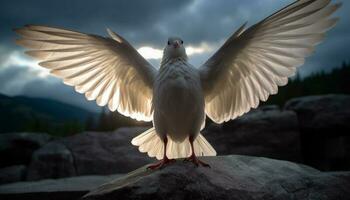 1 pássaro liberdade dentro meio ar, espalhando asas dentro natureza beleza gerado de ai foto