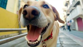 fofa cachorro ao ar livre, de raça pura recuperador, olhando às Câmera com fidelidade gerado de ai foto