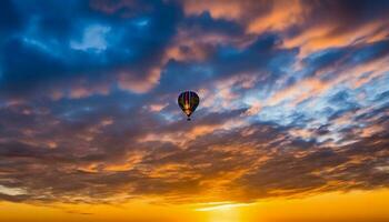 quente ar balão sobe alto, oferta vibrante ao ar livre aventura gerado de ai foto