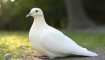 tranquilo gaivota sentado em grama, símbolo do Paz e liberdade gerado de ai foto