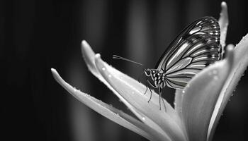 beleza dentro natureza borboleta polinização em molhado flor pétala gerado de ai foto