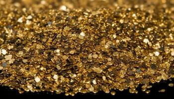 cintilante ouro confete decora vibrante pano de fundo para celebração do riqueza gerado de ai foto