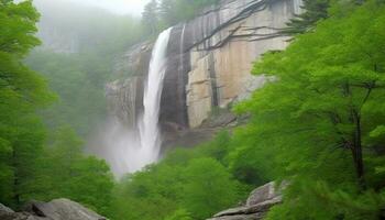 fresco verde folhas cascata baixa molhado pedras dentro natureza beleza gerado de ai foto