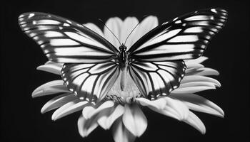 simétrico borboleta poliniza amarelo margarida dentro brilhante estúdio tiro gerado de ai foto