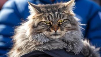 persa gatinho olhando fixamente, mimado dentro neve, beleza dentro natureza gerado de ai foto