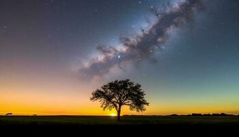 tranquilo cena do majestoso montanha costas aceso de brilhando pôr do sol gerado de ai foto