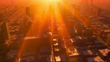 brilhando cidade Horizonte às crepúsculo, Pequim moderno arquitetura iluminado gerado de ai foto