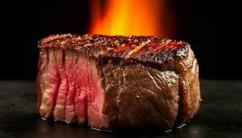 grelhado carne filé, raro e macio, pronto para comer em prato gerado de ai foto