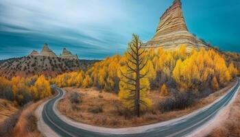 majestoso montanha faixa, multi colori folhas, tranquilo inverno panorama gerado de ai foto