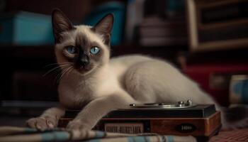 fofa gatinho jogando, encarando com curiosidade, suave pele e bigodes gerado de ai foto