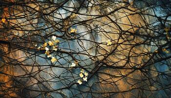 outono árvore ramo com amarelo folhas contra azul céu pano de fundo gerado de ai foto