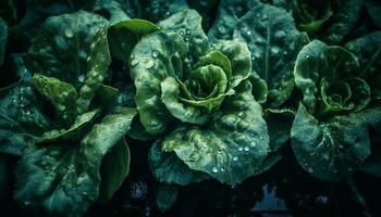 fresco verde folha embaixo da agua, molhado com orvalho solta para salada gerado de ai foto