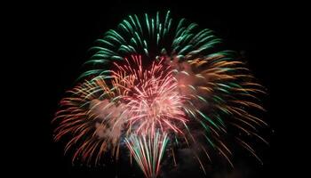 quarto do Julho celebração explodindo fogos de artifício iluminar a noite céu gerado de ai foto